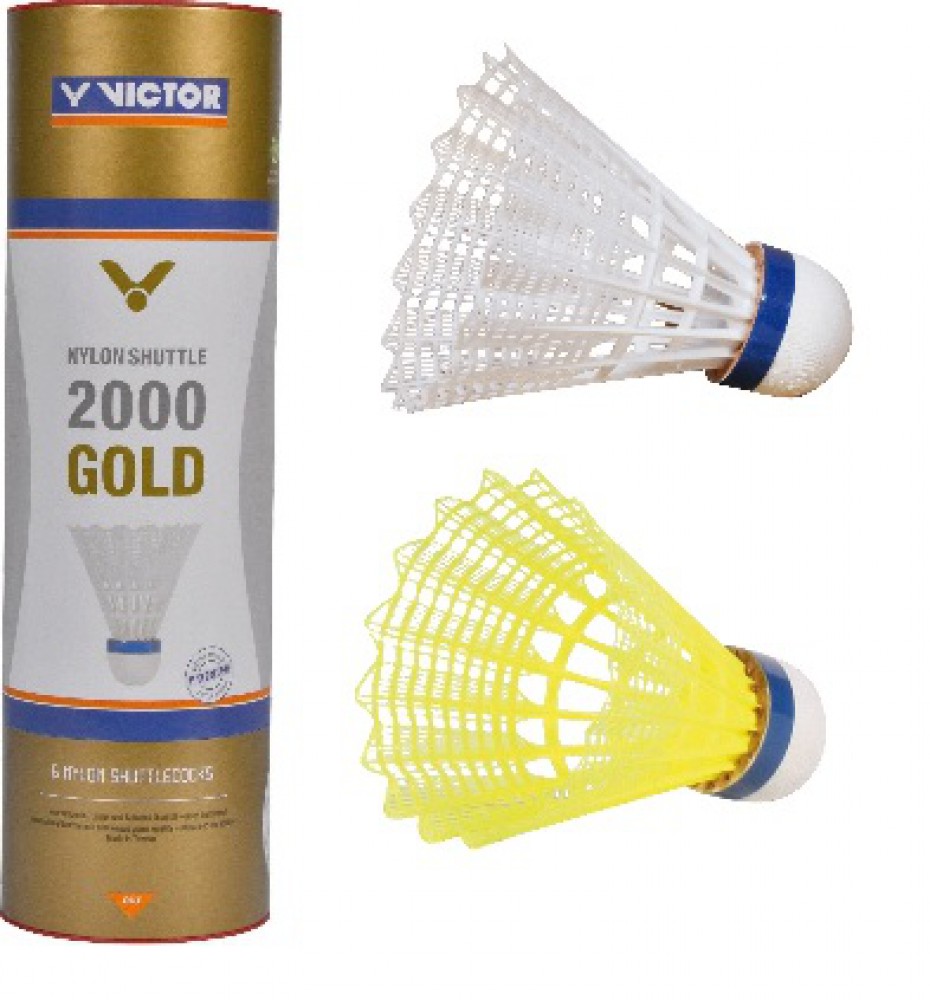 VICTOR Badmintonball Nylonshuttle 2000 langsam 6er Dose gelb Plastik Federball 